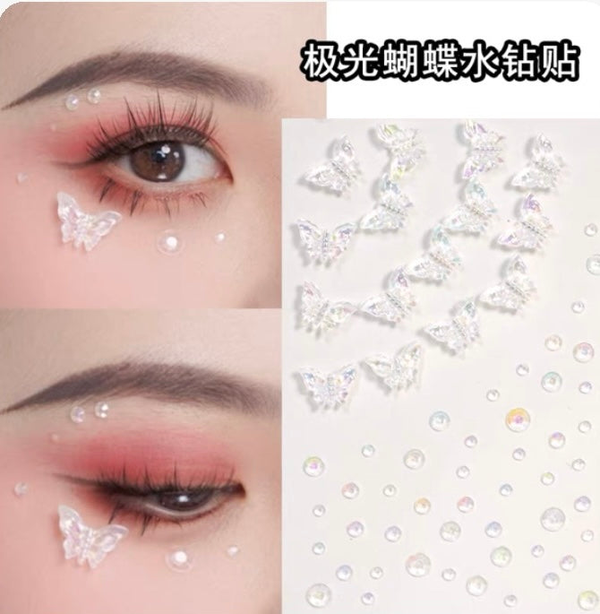 Face Sticker - White Butterflies mix Drop