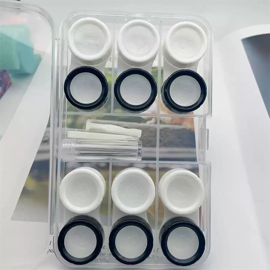 Six-pair, multi-pair, large-capacity portable contact lens case/storage box/contact lenses