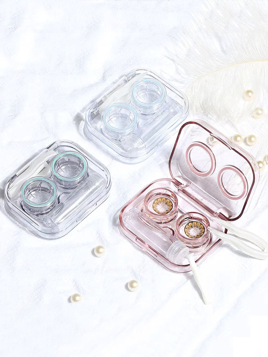 Hard Plastic Transparent Contact Lenses Case with Travel Friendly - Solution Bottle (Random Color)