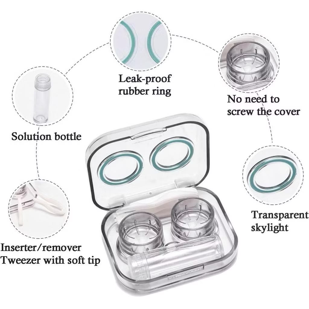 Hard Plastic Transparent Contact Lenses Case with Travel Friendly - Solution Bottle (Random Color)